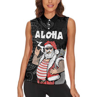 Hawaii Aloha Santa Claus Funny Polynesian Tattoo Women Sleeveless Polo Shirt Black Color LT03 - Polynesian Pride
