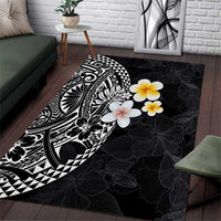Hawaiian Hibiscus and Plumeria Polynesian Tribal Tattoo Area Rug Black Color LT03 Black - Polynesian Pride