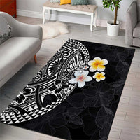 Hawaiian Hibiscus and Plumeria Polynesian Tribal Tattoo Area Rug Black Color LT03 - Polynesian Pride