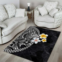 Hawaiian Hibiscus and Plumeria Polynesian Tribal Tattoo Area Rug Black Color LT03 - Polynesian Pride