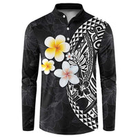Hawaiian Hibiscus and Plumeria Polynesian Tribal Tattoo Button Sweatshirt Black Color LT03 Black - Polynesian Pride