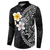 Hawaiian Hibiscus and Plumeria Polynesian Tribal Tattoo Button Sweatshirt Black Color LT03 - Polynesian Pride