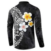 Hawaiian Hibiscus and Plumeria Polynesian Tribal Tattoo Button Sweatshirt Black Color LT03 - Polynesian Pride