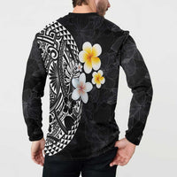 Hawaiian Hibiscus and Plumeria Polynesian Tribal Tattoo Button Sweatshirt Black Color LT03 - Polynesian Pride