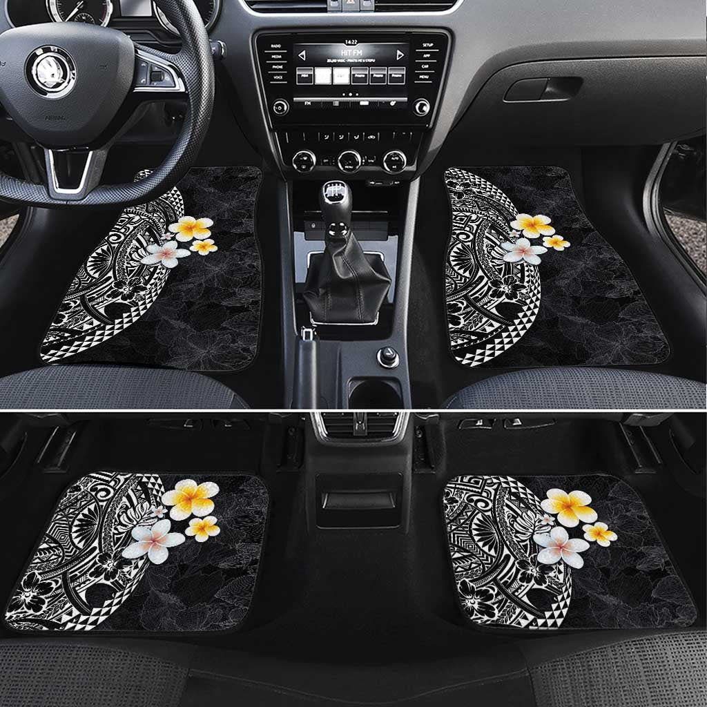 Hawaiian Hibiscus and Plumeria Polynesian Tribal Tattoo Car Mats Black Color LT03 Set 4pcs Black - Polynesian Pride
