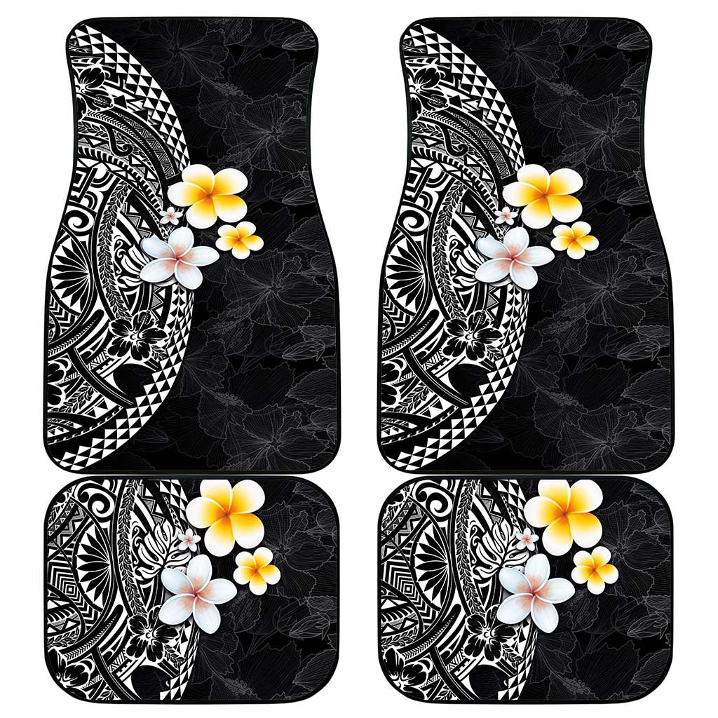 Hawaiian Hibiscus and Plumeria Polynesian Tribal Tattoo Car Mats Black Color LT03 - Polynesian Pride