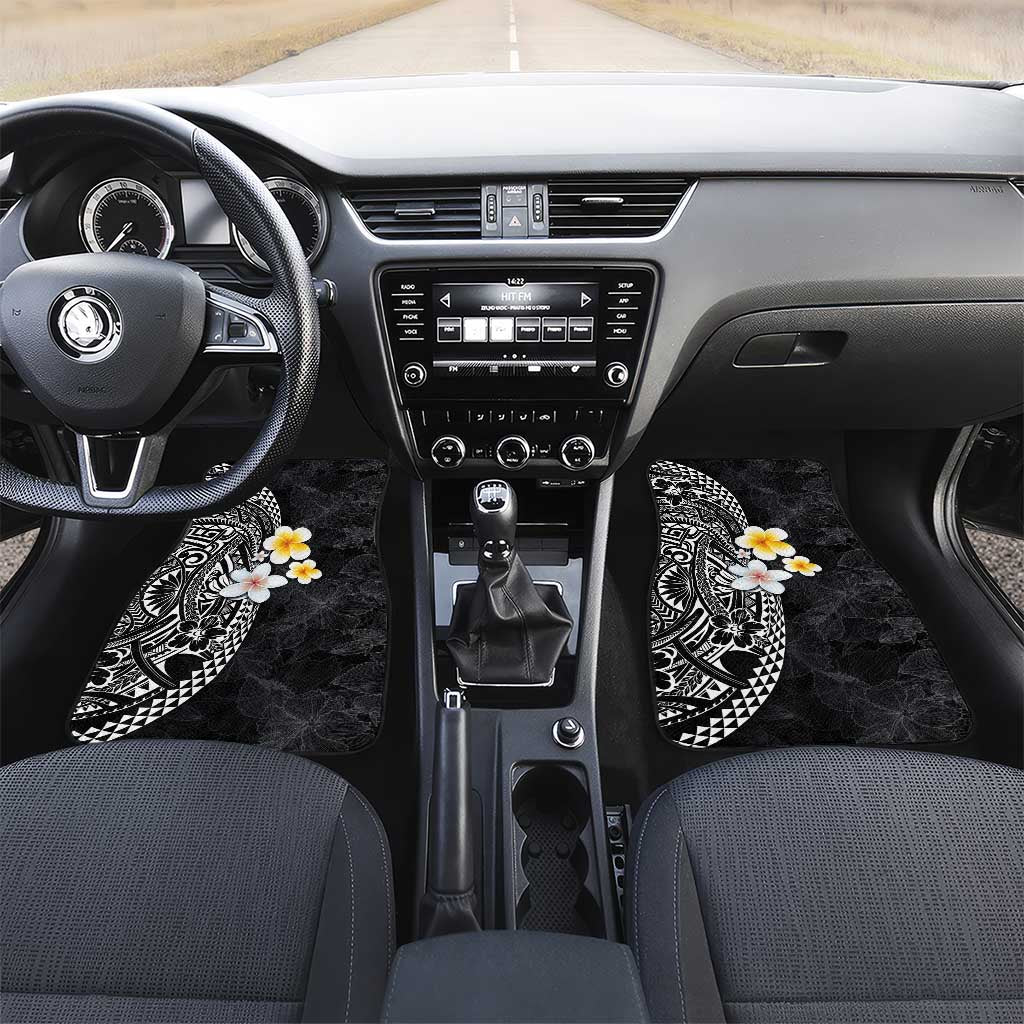 Hawaiian Hibiscus and Plumeria Polynesian Tribal Tattoo Car Mats Black Color LT03 Set 2pcs - Front Black - Polynesian Pride