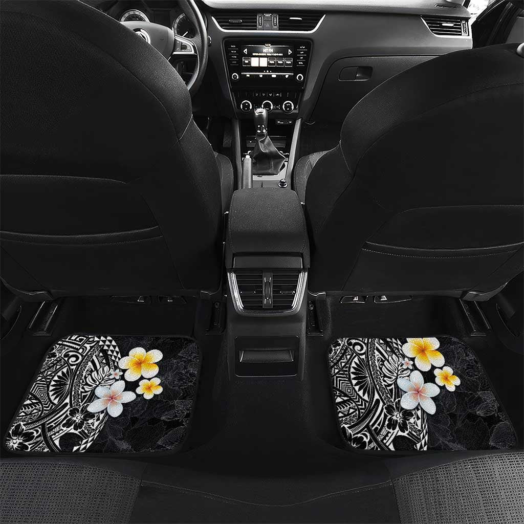Hawaiian Hibiscus and Plumeria Polynesian Tribal Tattoo Car Mats Black Color LT03 Set 2pcs - Back Black - Polynesian Pride