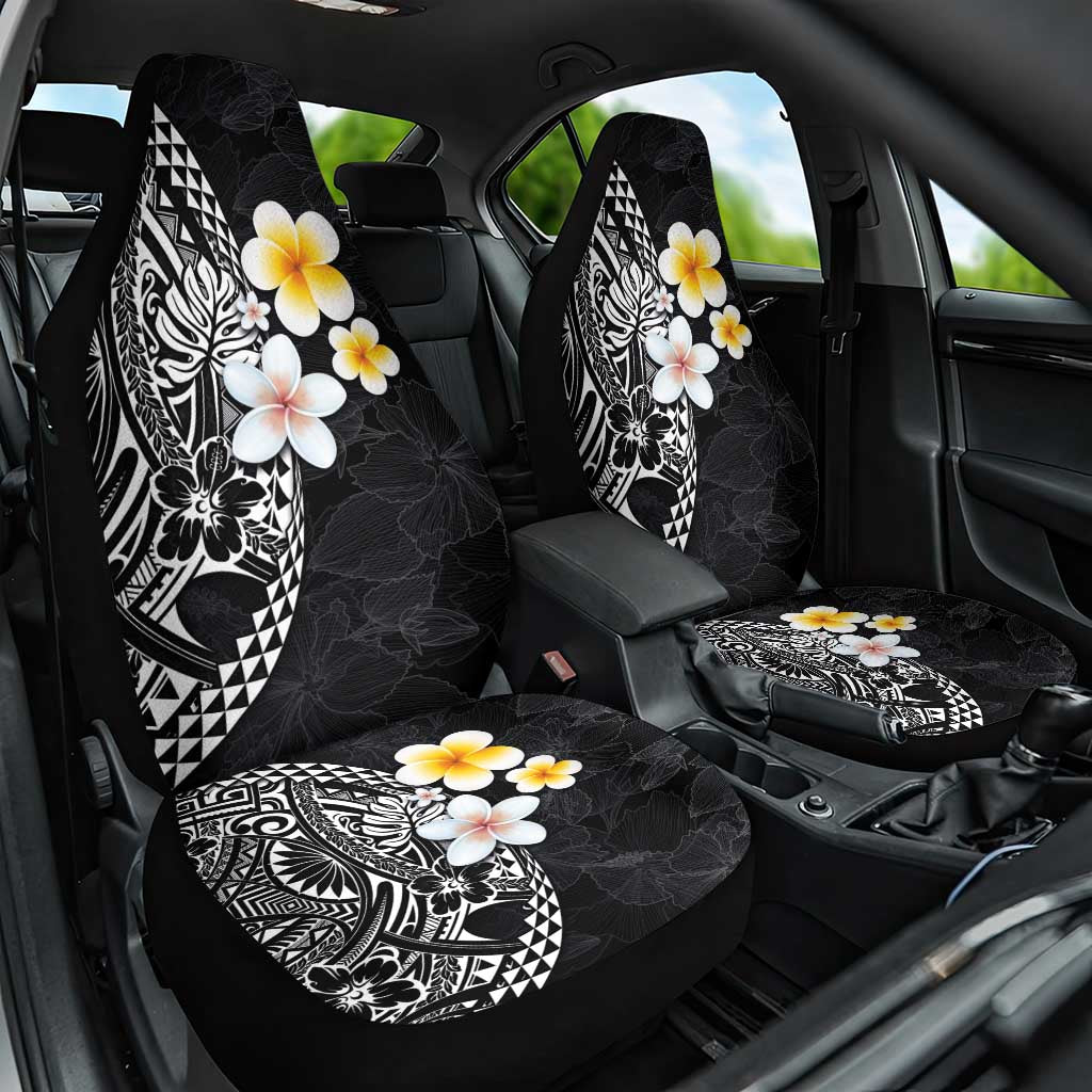 Hawaiian Hibiscus and Plumeria Polynesian Tribal Tattoo Car Seat Cover Black Color LT03 One Size Black - Polynesian Pride