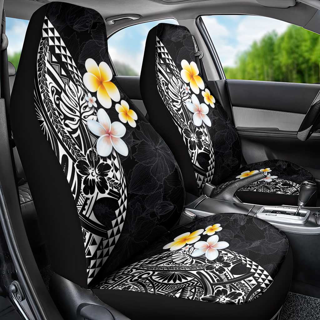 Hawaiian Hibiscus and Plumeria Polynesian Tribal Tattoo Car Seat Cover Black Color LT03 - Polynesian Pride