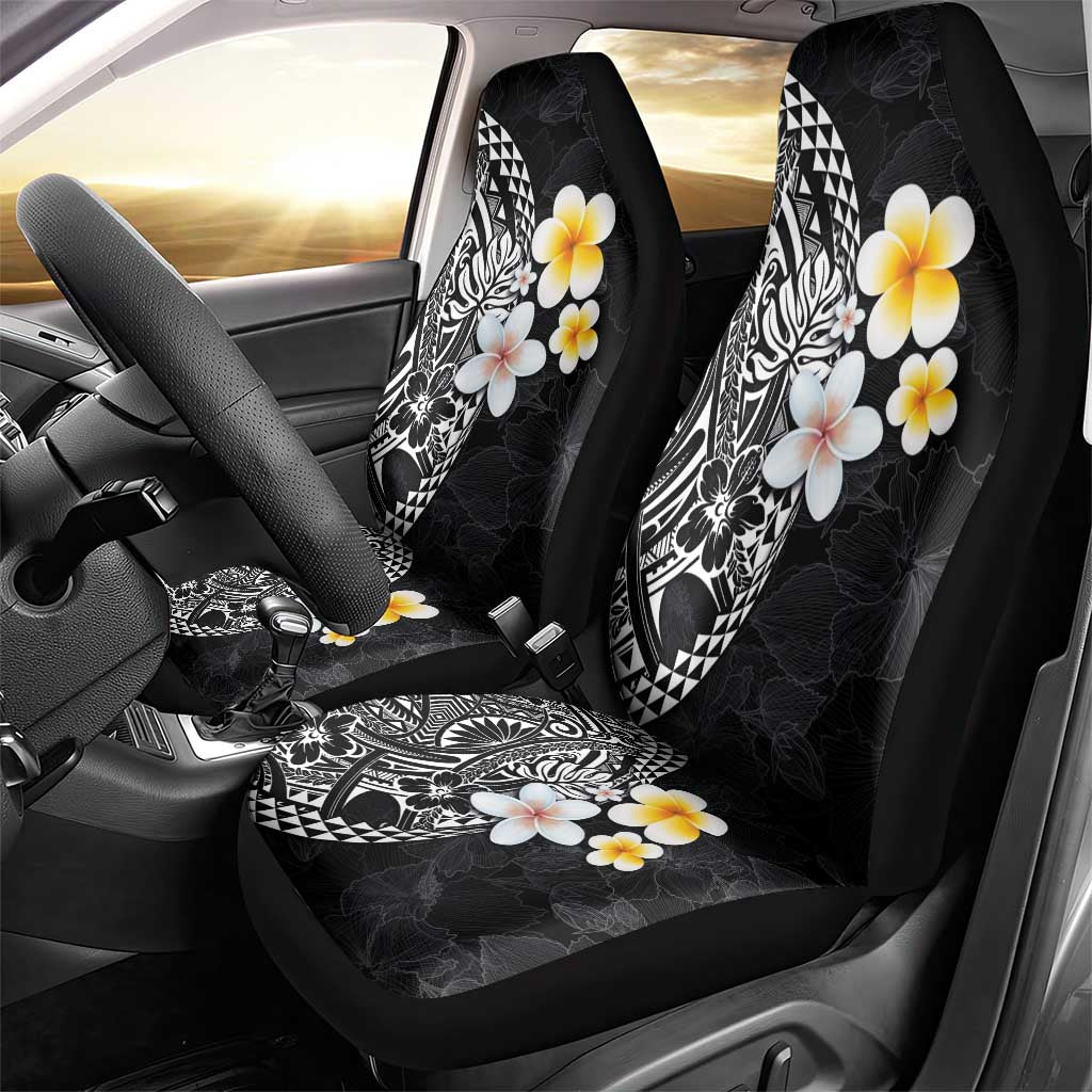 Hawaiian Hibiscus and Plumeria Polynesian Tribal Tattoo Car Seat Cover Black Color LT03 - Polynesian Pride