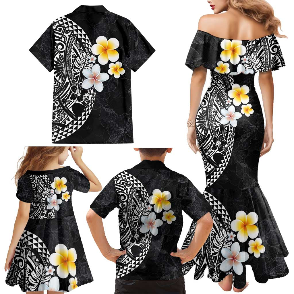 Hawaiian Hibiscus and Plumeria Polynesian Tribal Tattoo Family Matching Mermaid Dress and Hawaiian Shirt Black Color LT03 - Polynesian Pride