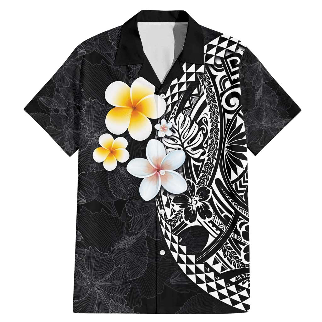 Hawaiian Hibiscus and Plumeria Polynesian Tribal Tattoo Family Matching Mermaid Dress and Hawaiian Shirt Black Color LT03 Dad's Shirt - Short Sleeve Black - Polynesian Pride