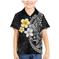 Hawaiian Hibiscus and Plumeria Polynesian Tribal Tattoo Family Matching Mermaid Dress and Hawaiian Shirt Black Color LT03 Son's Shirt Black - Polynesian Pride