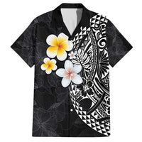 Hawaiian Hibiscus and Plumeria Polynesian Tribal Tattoo Family Matching Off The Shoulder Long Sleeve Dress and Hawaiian Shirt Black Color LT03 Dad's Shirt - Short Sleeve Black - Polynesian Pride