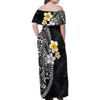 Hawaiian Hibiscus and Plumeria Polynesian Tribal Tattoo Family Matching Off Shoulder Maxi Dress and Hawaiian Shirt Black Color LT03 - Polynesian Pride