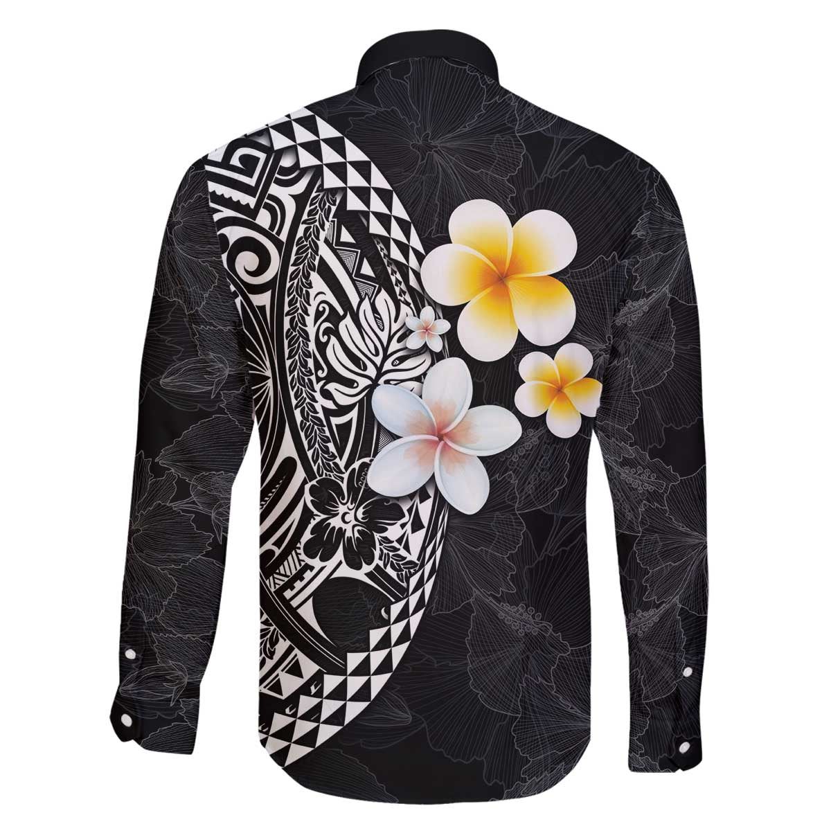 Hawaiian Hibiscus and Plumeria Polynesian Tribal Tattoo Family Matching Off Shoulder Short Dress and Hawaiian Shirt Black Color LT03 - Polynesian Pride