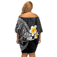 Hawaiian Hibiscus and Plumeria Polynesian Tribal Tattoo Family Matching Off Shoulder Short Dress and Hawaiian Shirt Black Color LT03 - Polynesian Pride