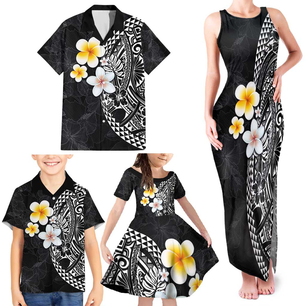 Hawaiian Hibiscus and Plumeria Polynesian Tribal Tattoo Family Matching Tank Maxi Dress and Hawaiian Shirt Black Color LT03 - Polynesian Pride
