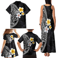 Hawaiian Hibiscus and Plumeria Polynesian Tribal Tattoo Family Matching Tank Maxi Dress and Hawaiian Shirt Black Color LT03 - Polynesian Pride