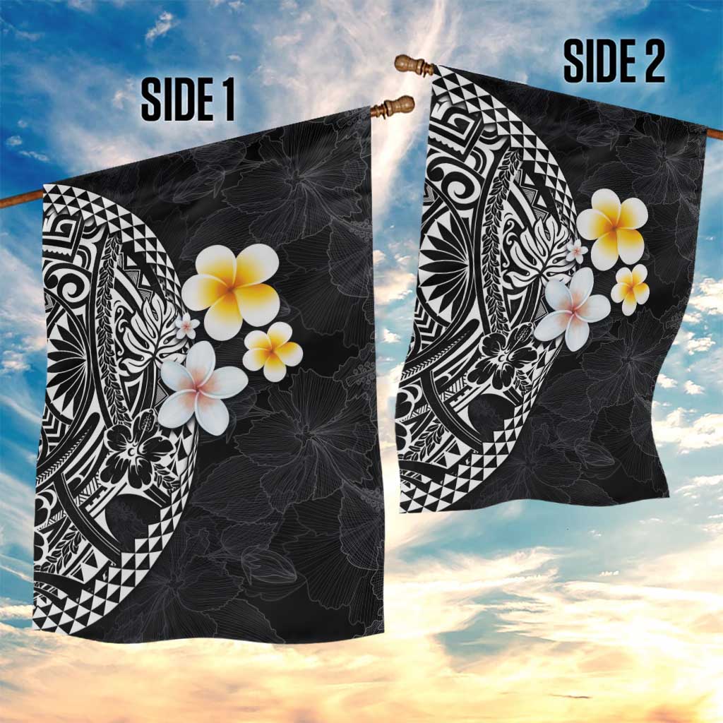 Hawaiian Hibiscus and Plumeria Polynesian Tribal Tattoo Garden Flag Black Color LT03 - Polynesian Pride