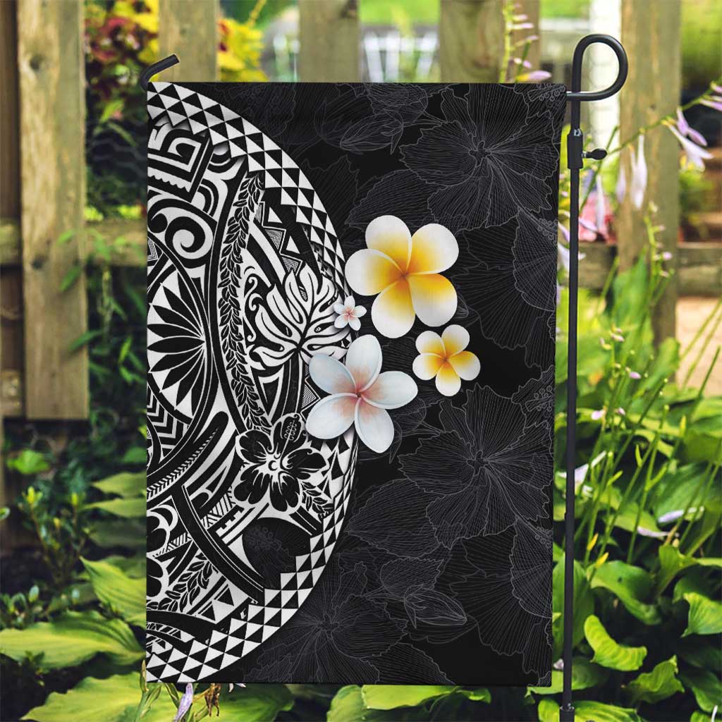 Hawaiian Hibiscus and Plumeria Polynesian Tribal Tattoo Garden Flag Black Color LT03 Garden Flag Black - Polynesian Pride