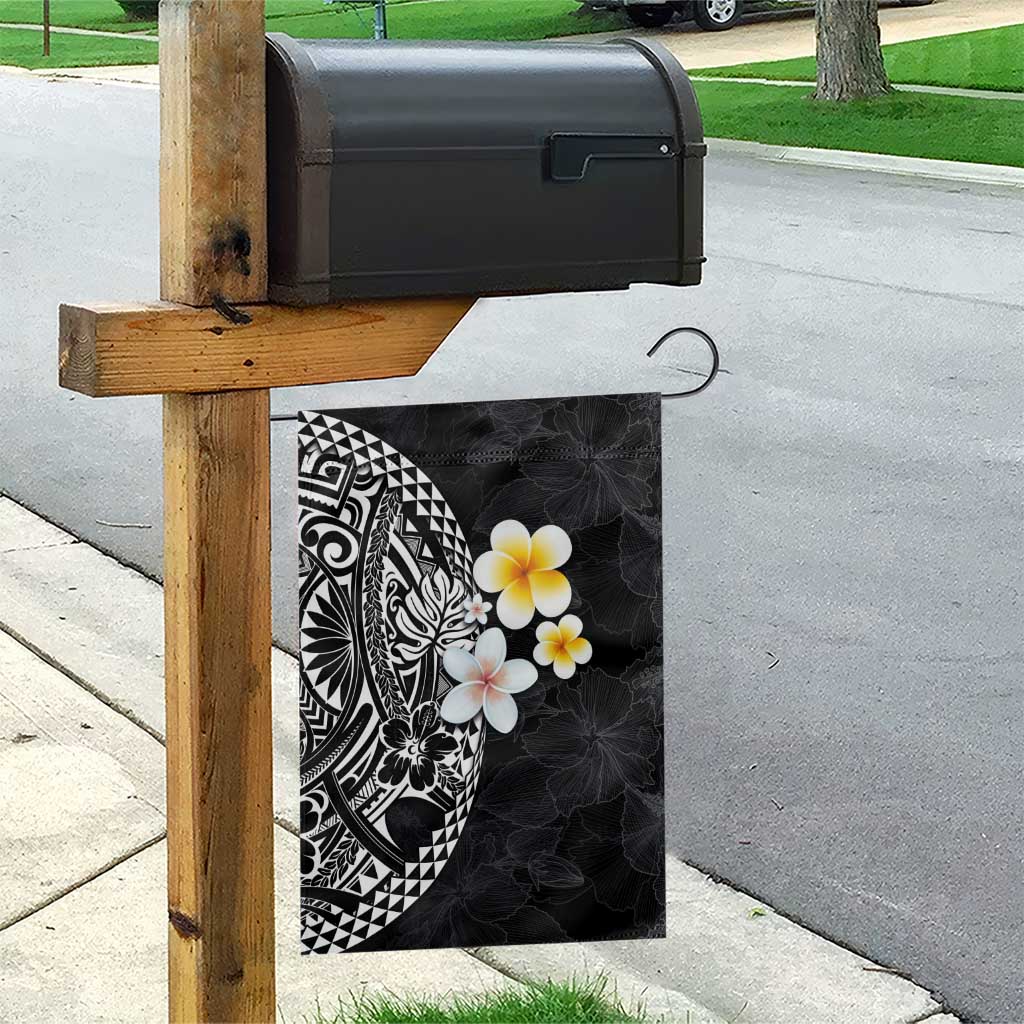 Hawaiian Hibiscus and Plumeria Polynesian Tribal Tattoo Garden Flag Black Color LT03 - Polynesian Pride