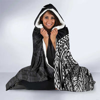 Hawaiian Hibiscus and Plumeria Polynesian Tribal Tattoo Hooded Blanket Black Color LT03 - Polynesian Pride