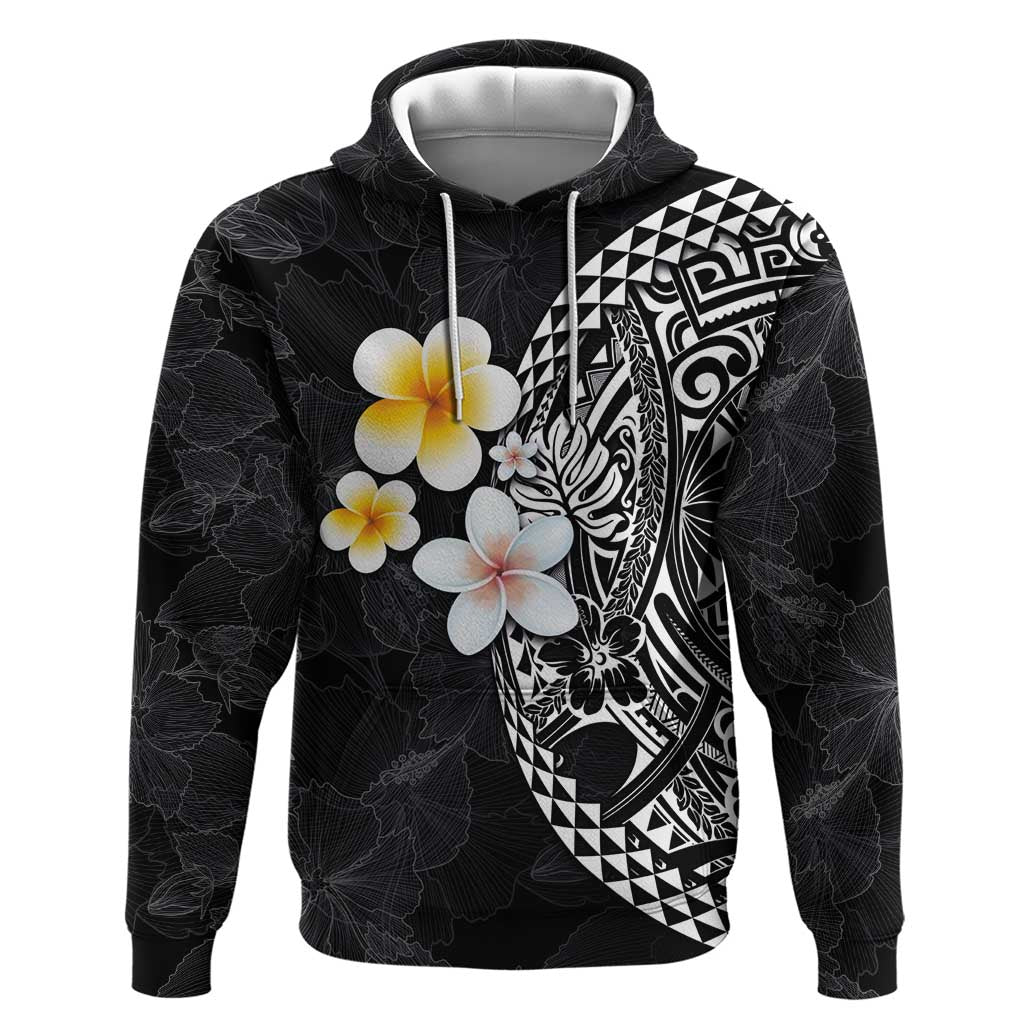 Hawaiian Hibiscus and Plumeria Polynesian Tribal Tattoo Hoodie Black Color LT03 Pullover Hoodie Black - Polynesian Pride