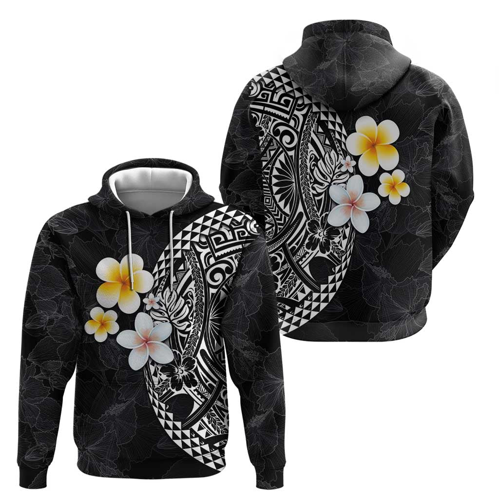 Hawaiian Hibiscus and Plumeria Polynesian Tribal Tattoo Hoodie Black Color LT03 - Polynesian Pride