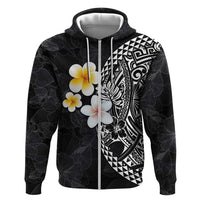 Hawaiian Hibiscus and Plumeria Polynesian Tribal Tattoo Hoodie Black Color LT03 Zip Hoodie Black - Polynesian Pride