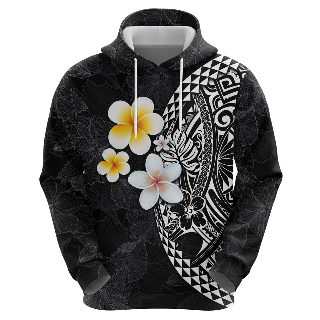 Hawaiian Hibiscus and Plumeria Polynesian Tribal Tattoo Hoodie Black Color LT03 - Polynesian Pride