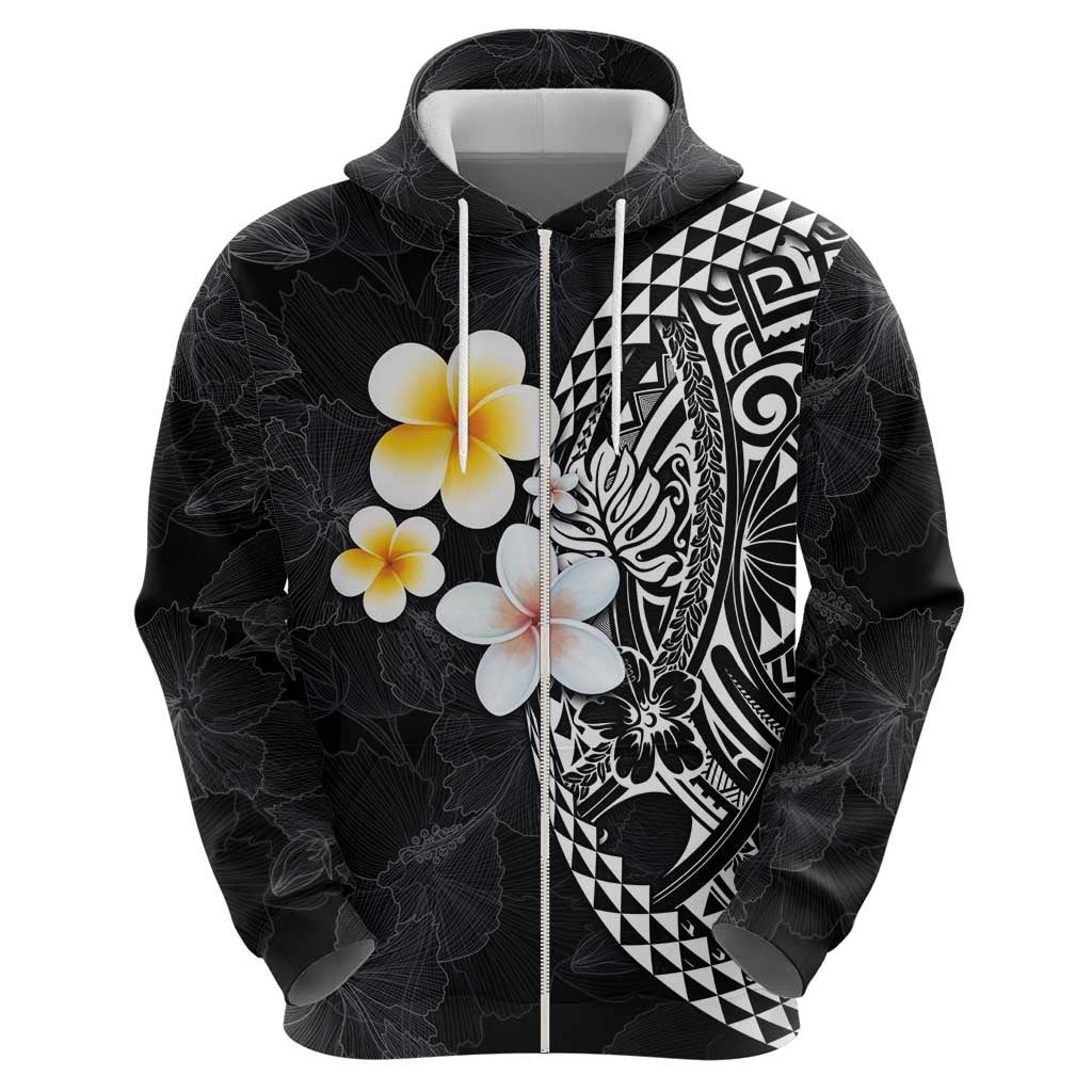 Hawaiian Hibiscus and Plumeria Polynesian Tribal Tattoo Hoodie Black Color LT03 - Polynesian Pride