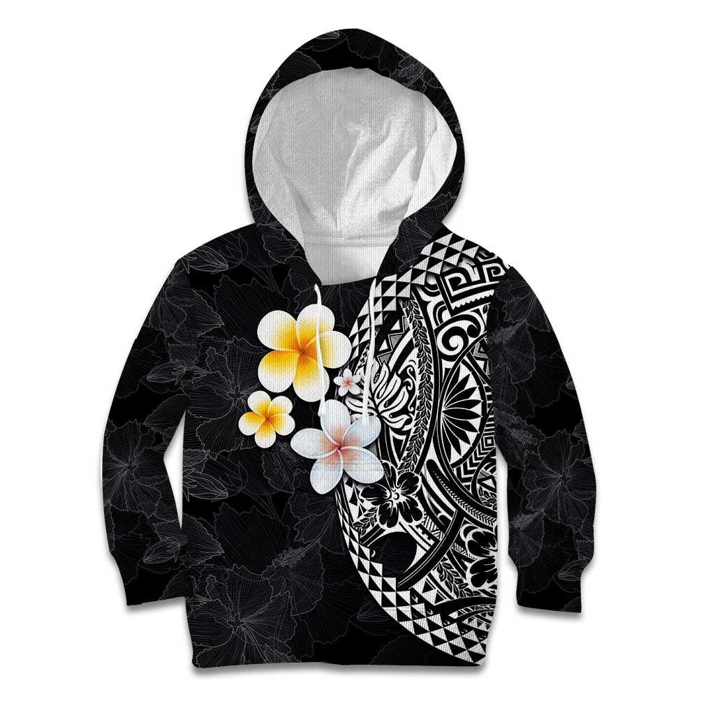 Hawaiian Hibiscus and Plumeria Polynesian Tribal Tattoo Kid Hoodie Black Color LT03 Hoodie Black - Polynesian Pride