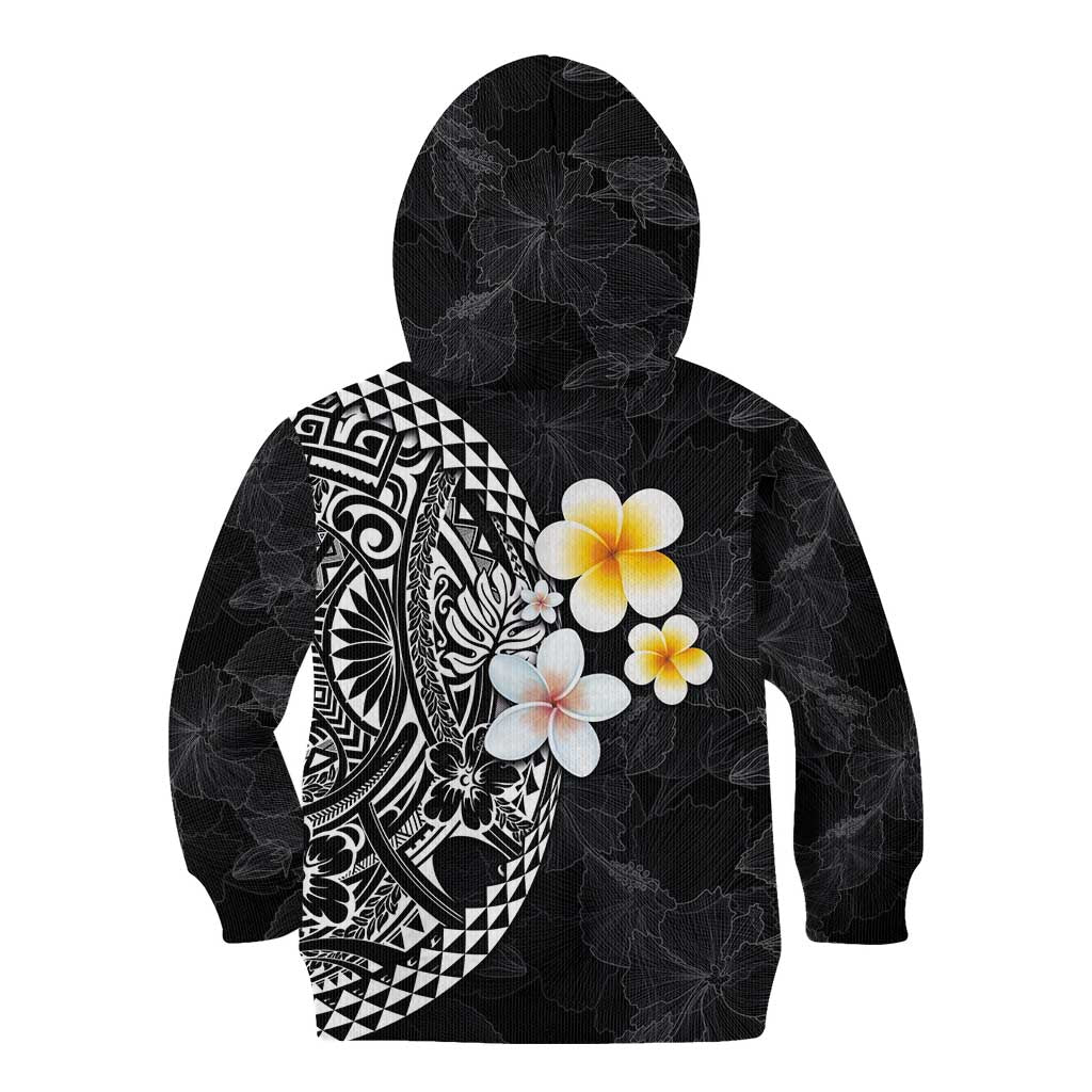 Hawaiian Hibiscus and Plumeria Polynesian Tribal Tattoo Kid Hoodie Black Color LT03 - Polynesian Pride