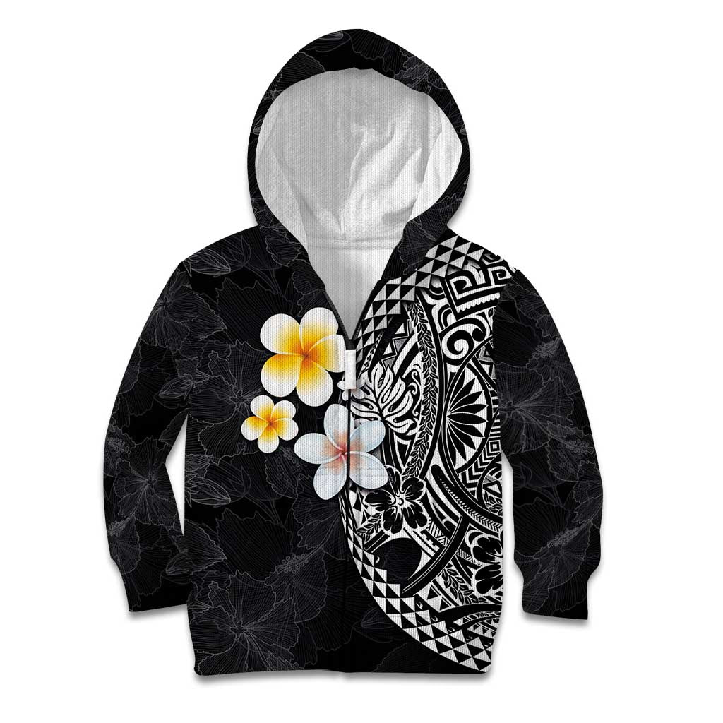 Hawaiian Hibiscus and Plumeria Polynesian Tribal Tattoo Kid Hoodie Black Color LT03 Zip Hoodie Black - Polynesian Pride