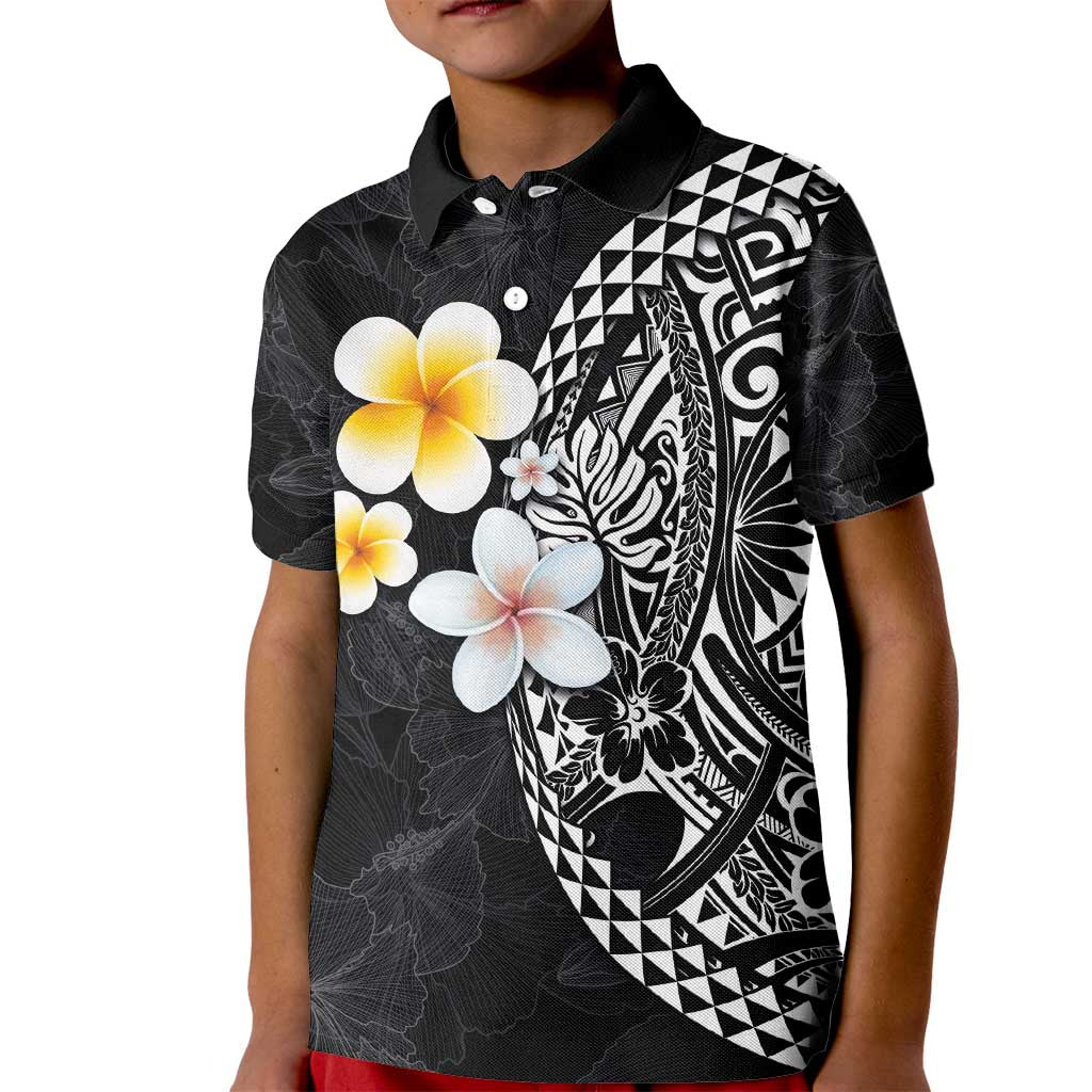 Hawaiian Hibiscus and Plumeria Polynesian Tribal Tattoo Kid Polo Shirt Black Color LT03 Kid Black - Polynesian Pride