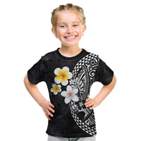 Hawaiian Hibiscus and Plumeria Polynesian Tribal Tattoo Kid T Shirt Black Color LT03 Black - Polynesian Pride