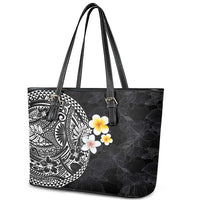 Hawaiian Hibiscus and Plumeria Polynesian Tribal Tattoo Leather Tote Bag Black Color LT03 - Polynesian Pride