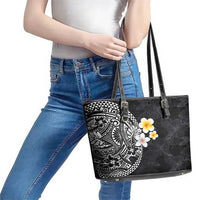 Hawaiian Hibiscus and Plumeria Polynesian Tribal Tattoo Leather Tote Bag Black Color LT03 - Polynesian Pride
