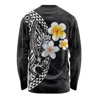 Hawaiian Hibiscus and Plumeria Polynesian Tribal Tattoo Long Sleeve Shirt Black Color LT03 - Polynesian Pride