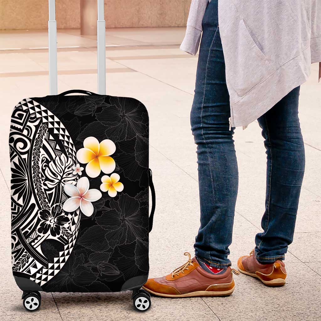Hawaiian Hibiscus and Plumeria Polynesian Tribal Tattoo Luggage Cover Black Color LT03 Black - Polynesian Pride