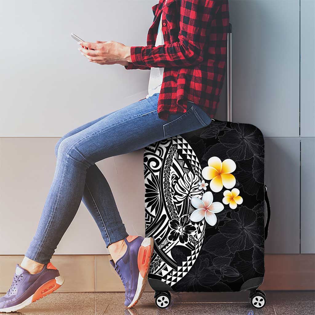 Hawaiian Hibiscus and Plumeria Polynesian Tribal Tattoo Luggage Cover Black Color LT03 - Polynesian Pride
