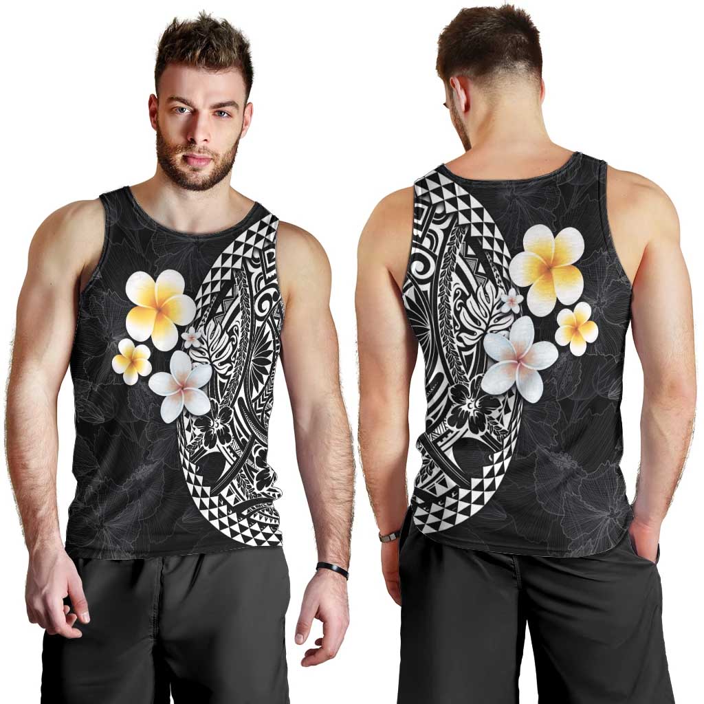 Hawaiian Hibiscus and Plumeria Polynesian Tribal Tattoo Men Tank Top Black Color LT03 - Polynesian Pride