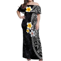 Hawaiian Hibiscus and Plumeria Polynesian Tribal Tattoo Off Shoulder Maxi Dress Black Color LT03 Women Black - Polynesian Pride