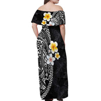 Hawaiian Hibiscus and Plumeria Polynesian Tribal Tattoo Off Shoulder Maxi Dress Black Color LT03 - Polynesian Pride