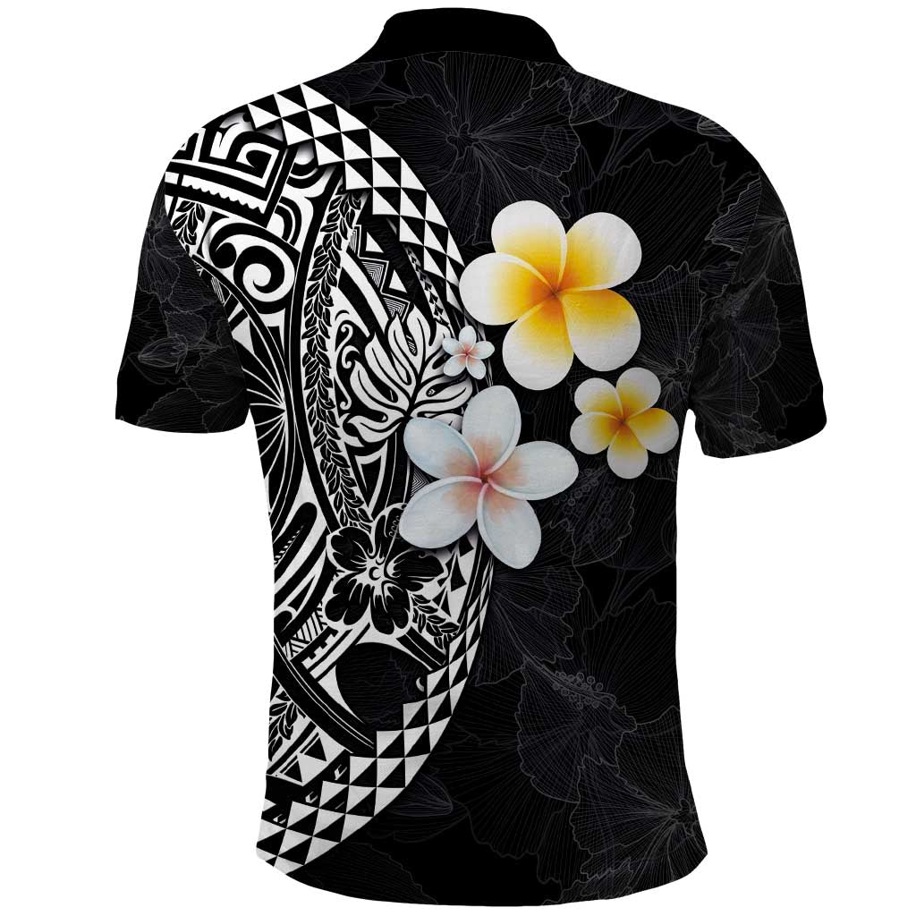 Hawaiian Hibiscus and Plumeria Polynesian Tribal Tattoo Polo Shirt Black Color LT03 - Polynesian Pride