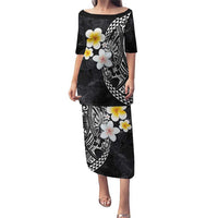 Hawaiian Hibiscus and Plumeria Polynesian Tribal Tattoo Puletasi Black Color LT03 Long Dress Black - Polynesian Pride