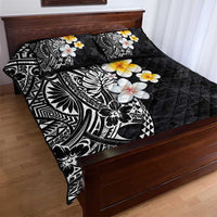 Hawaiian Hibiscus and Plumeria Polynesian Tribal Tattoo Quilt Bed Set Black Color LT03 - Polynesian Pride