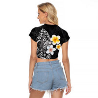 Hawaiian Hibiscus and Plumeria Polynesian Tribal Tattoo Raglan Cropped T Shirt Black Color LT03 - Polynesian Pride